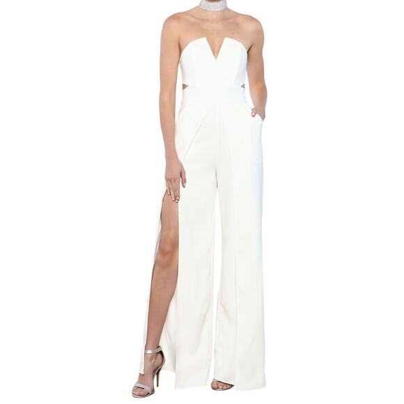 NWT  Luxxel White Bustier Split Leg Formal Jumpsuit Dress Small - Picture 1 of 8